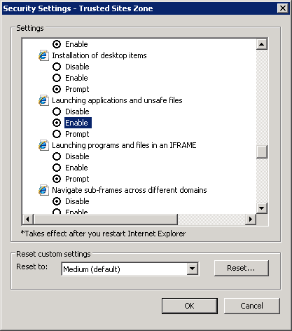 Trusted sites zone