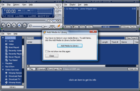 Winamp after installation on Vista x64