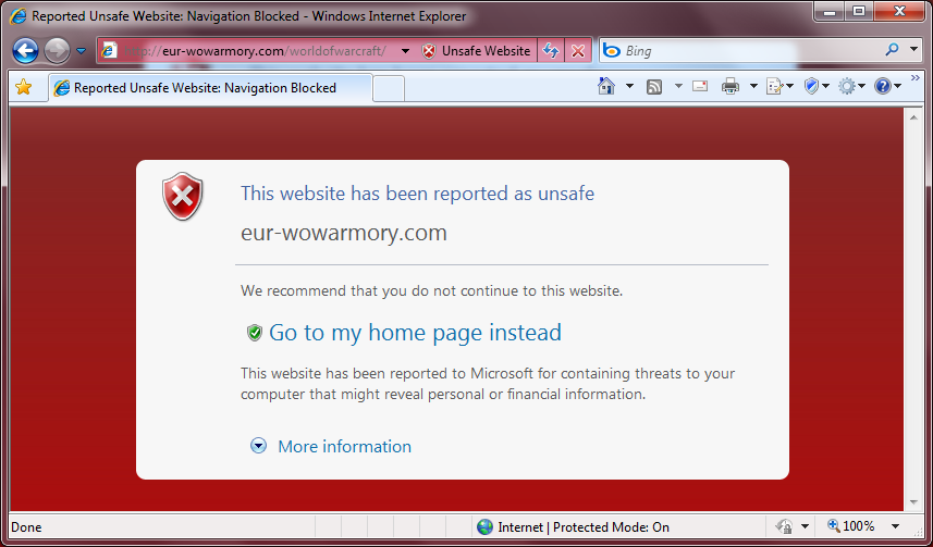 IE Protecting Me From Phishing Site